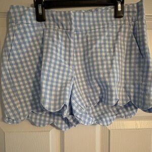 Crown & Ivy Light Blue and White Gingham Scalloped Shorts